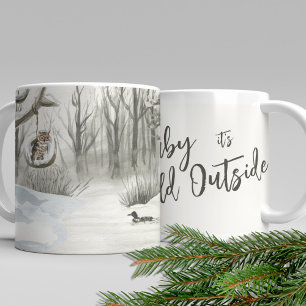 Caneca De Café Cena de neve de inverno aquarela Bebê está frio lá