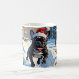 Caneca De Café Cena de neve festiva de Natal do Bulldog Francês P