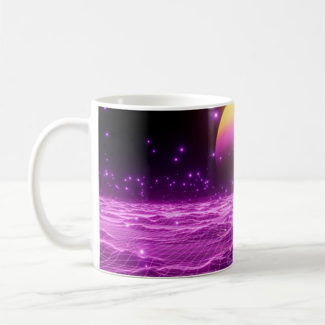 Caneca De Café Cena de pop de arte de ficção científica rosa mode (Esquerda)