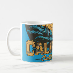 Caneca De Café Cena de Praia do Pôr do Sol Retro da Califórnia