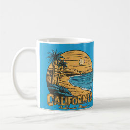Caneca De Café Cena de Praia do Pôr do Sol Retro da Califórnia