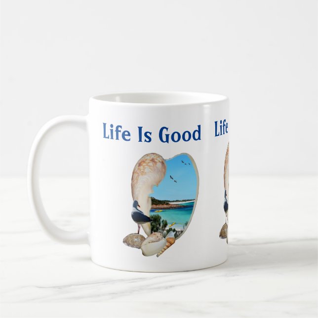 Caneca De Café Cena De Praia Em Uma Parede De Praias, (Esquerda)