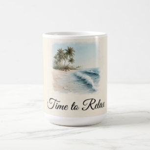 Caneca De Café Cena de praia tropical em estilo aquarela