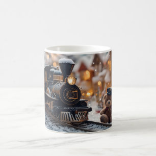 Caneca De Café Cena de Trem de Natal Mágico com Urso de Teddy