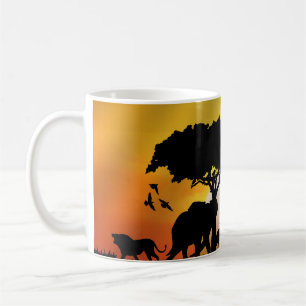 Caneca De Café Cena de vida selvagem do pôr do sol da savana dour