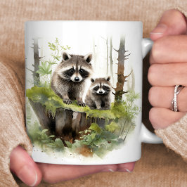 Caneca De Café Cena de Woodland Feliz dos Raccoons