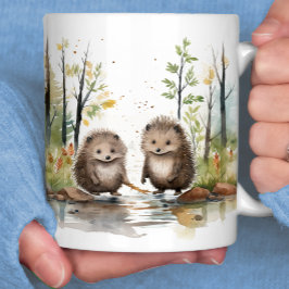 Caneca De Café Cena de Woodland Porcupines Felizes