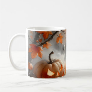 Caneca De Café Cena do Dia das Bruxas com abóbora e fantasmas