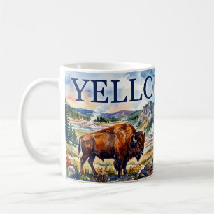 Caneca De Café Cena do Géiser dos Bisontes Aquarela de Yellowston