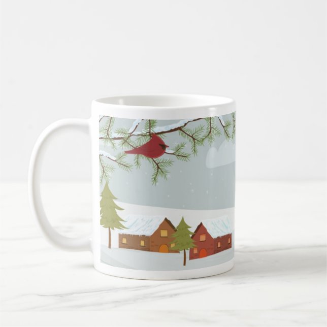 Caneca De Café Cena do inverno com Red Bird Mug (Esquerda)