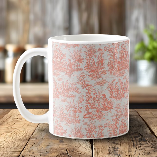 Caneca De Café Cena Elegante Vintage Toile de Jouy Laranja (Criador carregado)