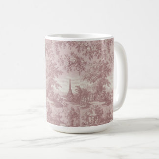 Caneca De Café Cena francesa Elegante de Toile Rosa de Jouy