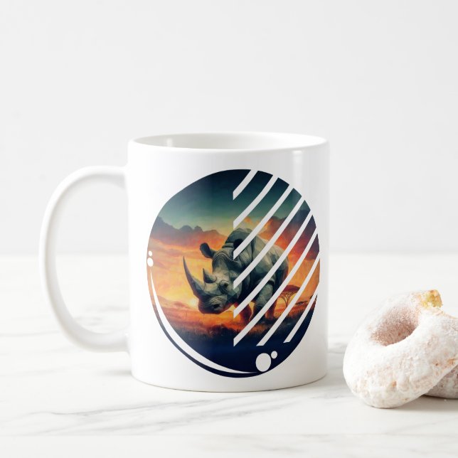 Caneca De Café Cena Geométrica Rino Sunset (Com Donut)