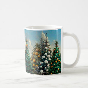 Caneca De Café Cena Natureza das Árvores de Natal do inverno