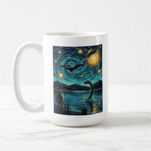 Caneca De Café Cena Noturna de Criptozoários Nessie Pterossauro P