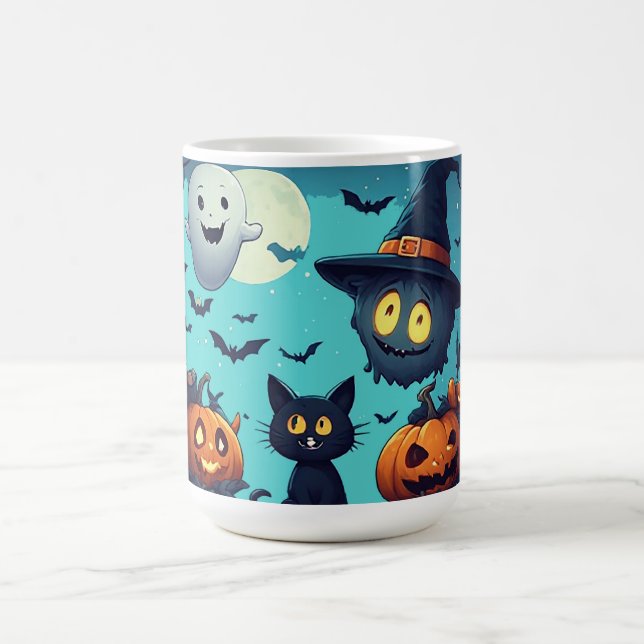 Caneca De Café Cena Noturna de Halloween Cheia de Abóboras 🌕 (Centro)