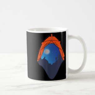 Caneca De Café Cena Noturna de Tenda de Acampamento _ Lobo Uivand