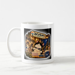 Caneca De Café Cena Noturna Japonesa de Gato Aconchegante na Lava