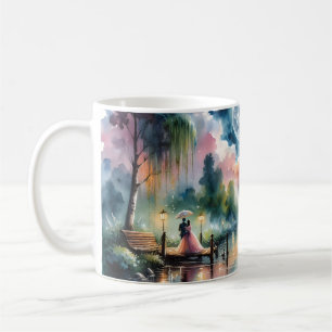 Caneca De Café Cena Noturna Romântica de Moonlight Watercolor