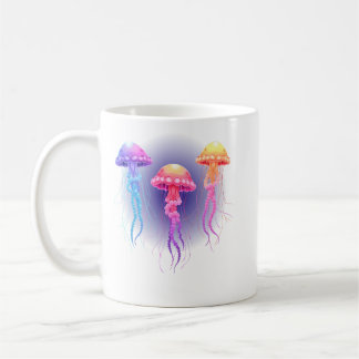 Caneca De Café Cena Oceânica de Água-viva Pastel Vibrante
