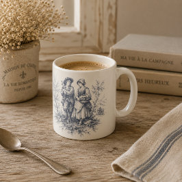 Caneca De Café Cena Pastoral Francesa Romântica em Azul Empoeirad