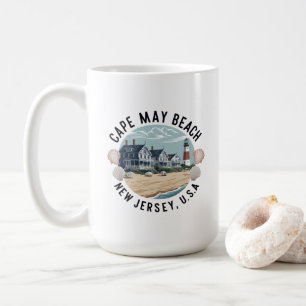 Caneca De Café Cena Retrô da Praia de Cape May