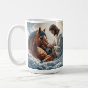 Caneca De Café Cena Serena de Compaixão com Jesus e Cavalo