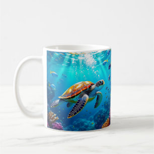 Caneca De Café Cena Subaquática Colorida de Tartaruga Marinha  
