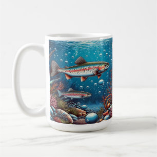 Caneca De Café Cena Submarina com Truta