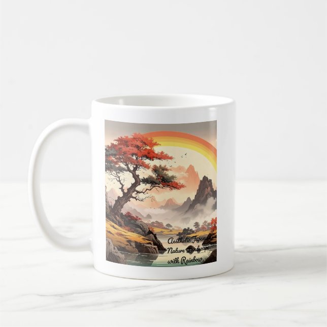 Caneca De Café Cenário Japonês Estético da Natureza com Arco-íris (Esquerda)