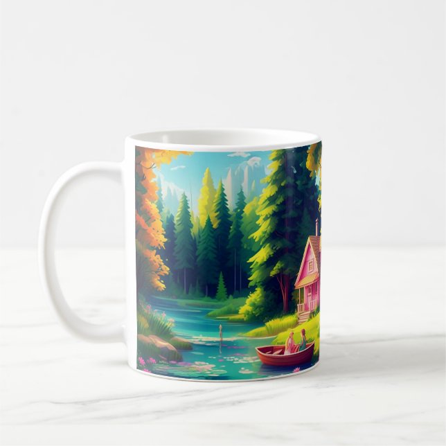 Caneca De Café Cenário Natural Com Algodão Rosa (Esquerda)