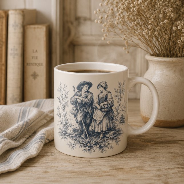 Caneca De Café Cenário Rústico Francês Romântico em Azul Empoeira (Criador carregado)