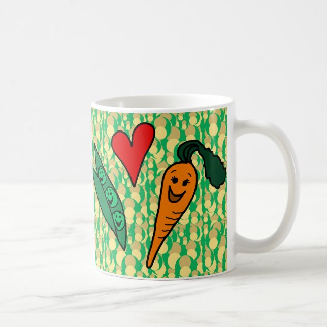 Caneca De Café Cenouras do amor das ervilhas, design verde e (Direita)