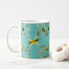 Caneca De Café Ceramic mug with olive design on light teal
