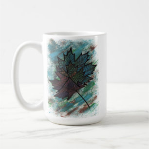 Caneca De Café Cerâmica Abstrata de Folha de Bordo em Linha Arte
