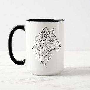 Caneca de Café Cerâmica Cabeça de Lobo Geométrica