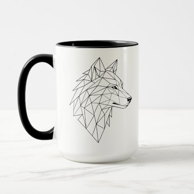 Caneca de Café Cerâmica Cabeça de Lobo Geométrica  (Esquerda)