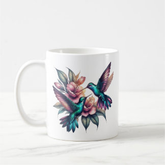 Caneca De Café Cerâmica Clássica de Hummingbird e flor