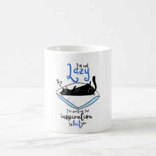 Caneca de Café Cerâmica com Gato Preto Preguiçoso