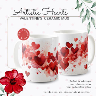 Caneca de Café Cerâmica Corações Artísticos Dia do