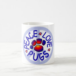 Caneca de café cerâmica dos Pugs do amor da paz