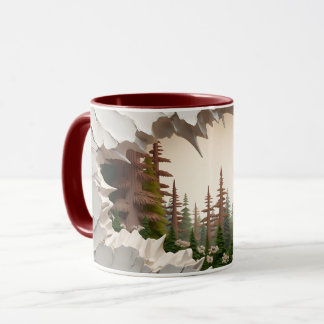 Caneca ☕ de café cerâmico cortado em árvore de montanha e