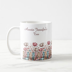 Caneca De Café Cercado de Estacas de Madeira Floral Country Cotta
