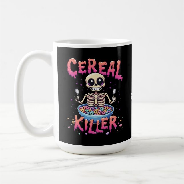 Caneca De Café Cereal Killer Breakfast Cereal Engraçado Skeleton (Esquerda)