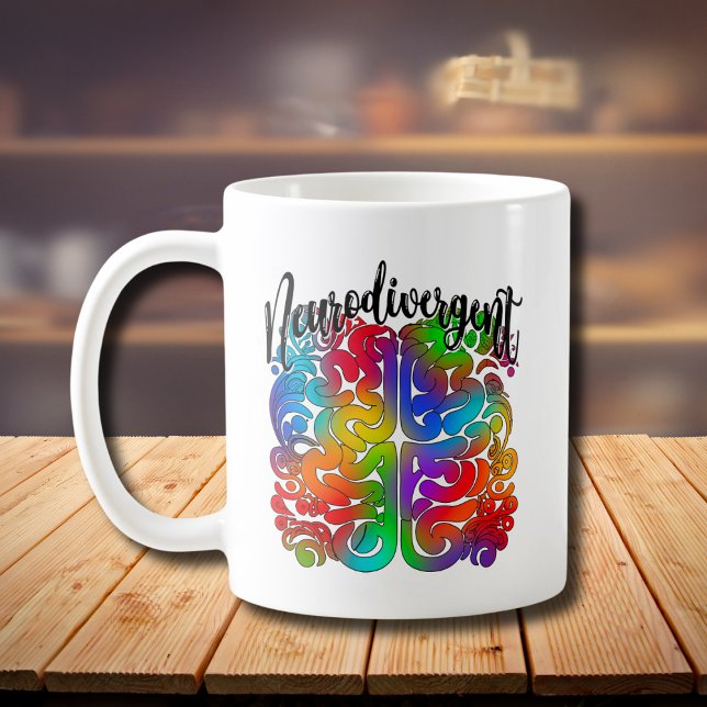 Caneca De Café Cérebro Arco-Íris Neurodivergente para Aceitação d (Criador carregado)