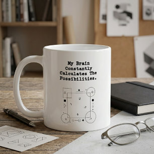 Caneca De Café Cérebro Calcula Possibilidades   Pensador Matemáti