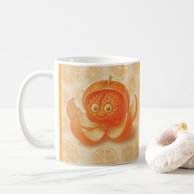 Caneca De Café Cérebro na laranja Watercolor Art Mug (Com Donut)