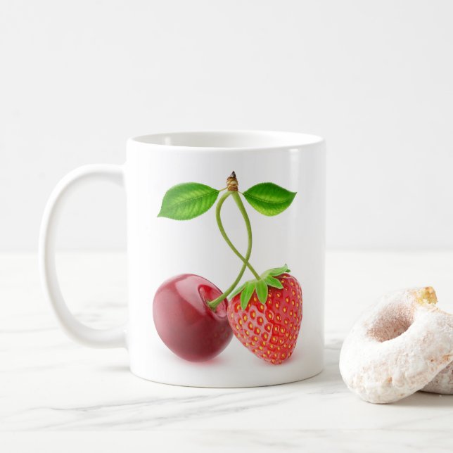Caneca De Café Cereja e morango juntos (Com Donut)
