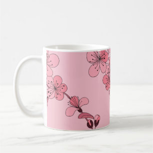 Caneca De Café Cereja floresce de cor rosa sobre fundo branco.