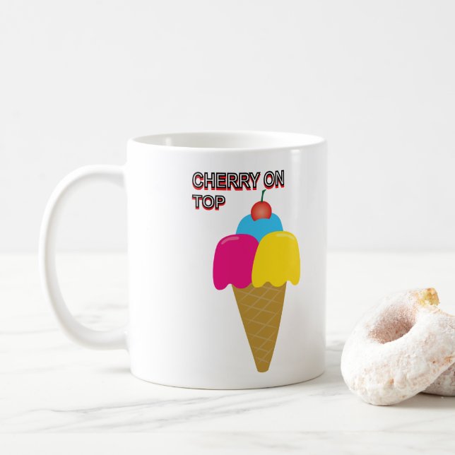 Caneca De Café Cereja no Topo 01 (Com Donut)